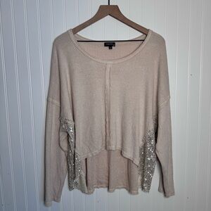 Originality High-Low Sequin Ribbed Asymmetrical Hem Cream Sweater Large NWT